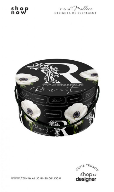 Cutie rotunda neagra glossy personalizata cu sigla brandului personal 2